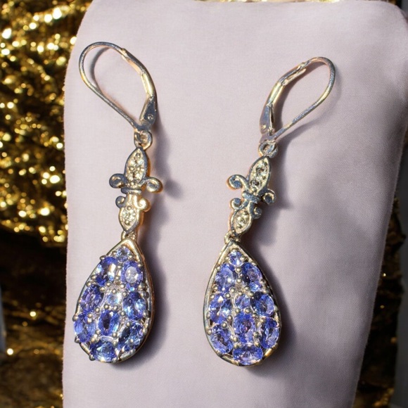 Genuine Tanzanite .925 Sterling Silver Earrings Set EUC - Picture 2 of 4